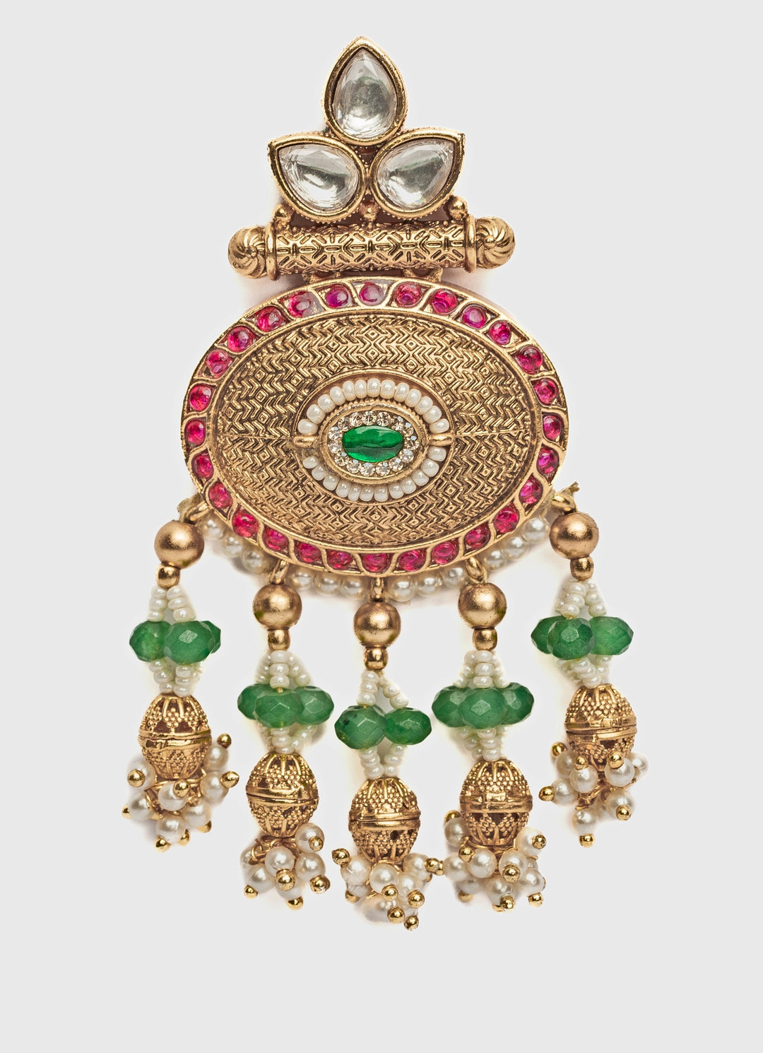 Gold Plated Green And Pearl Chandbali Earrings