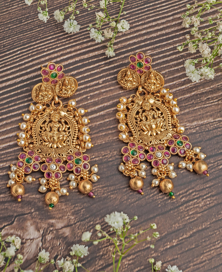 Gold Plated Pink And Green Chandbali Earrings