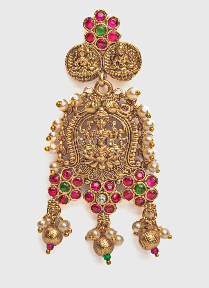 Gold Plated Pink And Green Chandbali Earrings