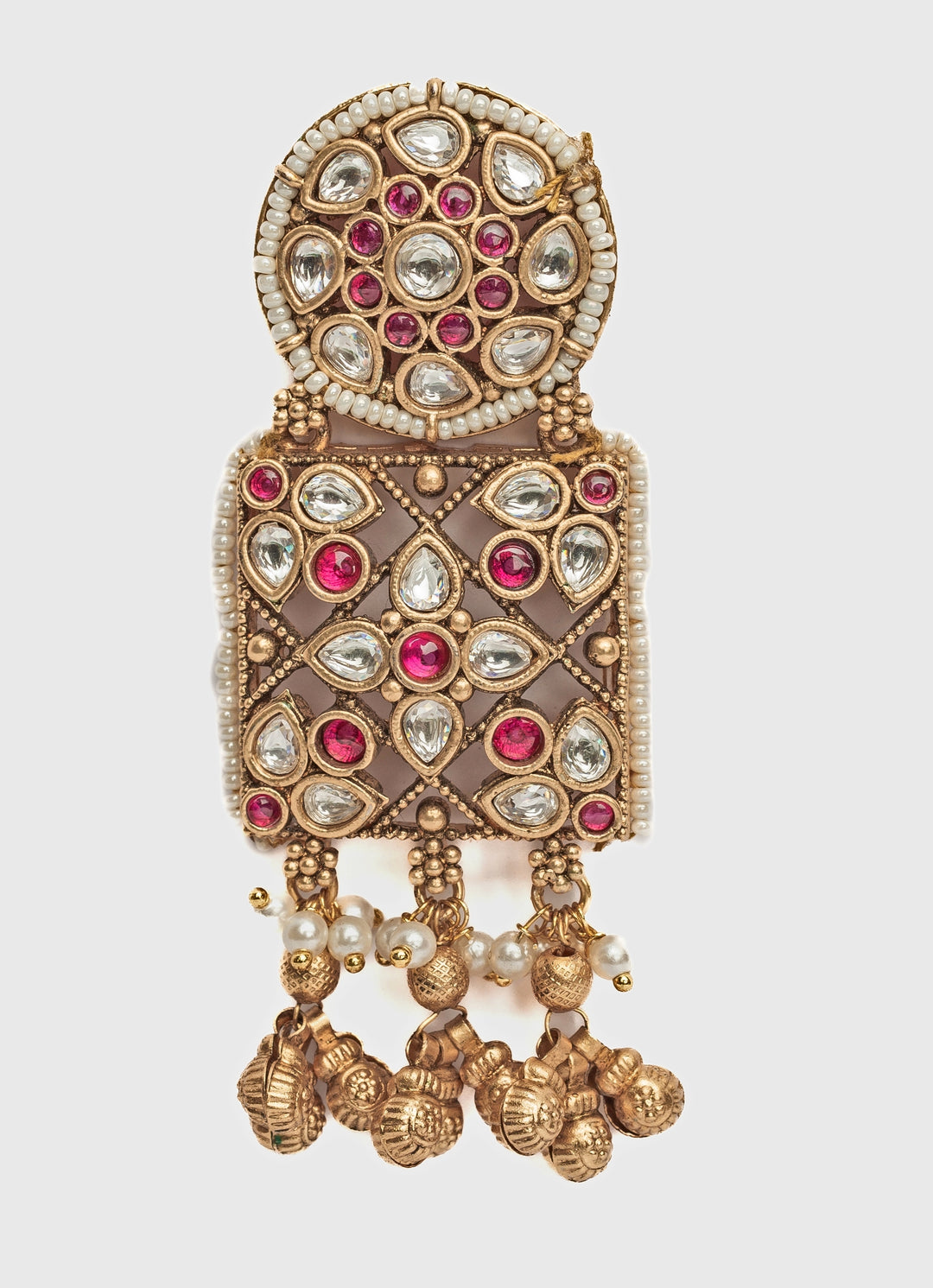 Gold Plated Floral White And Pink Stone Dangle Earrings