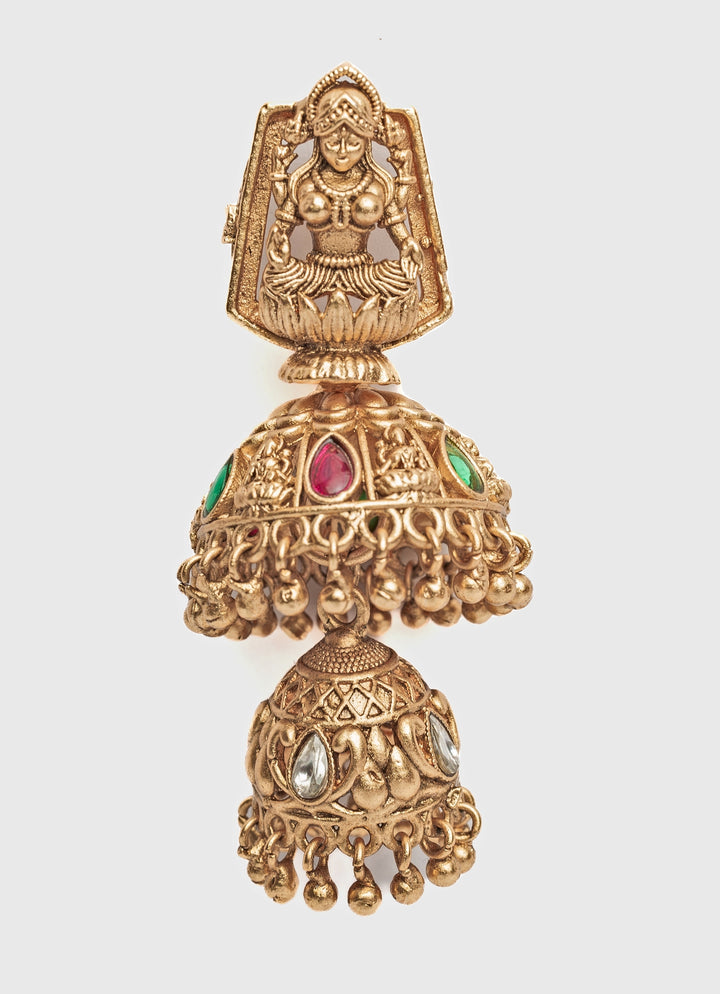 Gold Plated Double Tiered Jhumka Earrings