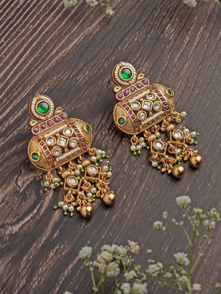 Gold Plated Multi Stone Chandbali Earrings