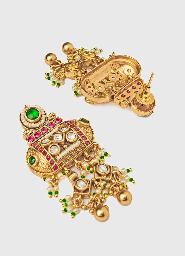Gold Plated Multi Stone Chandbali Earrings