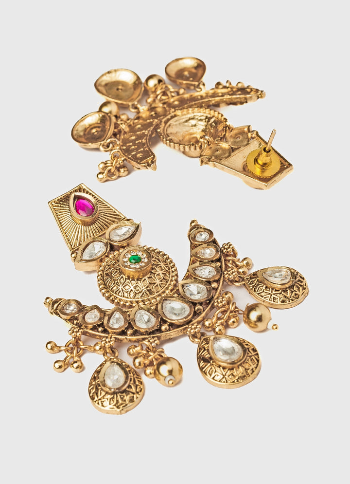 Gold Plated White Stone Teardrop Chandbali Earrings
