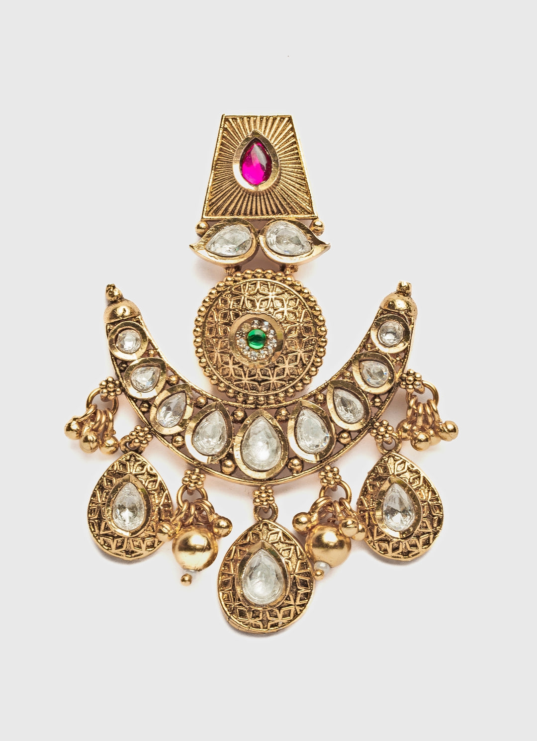 Gold Plated White Stone Teardrop Chandbali Earrings