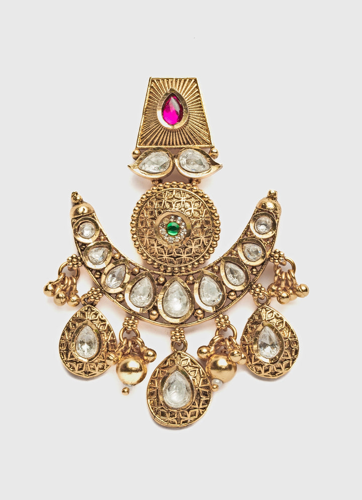 Gold Plated White Stone Teardrop Chandbali Earrings