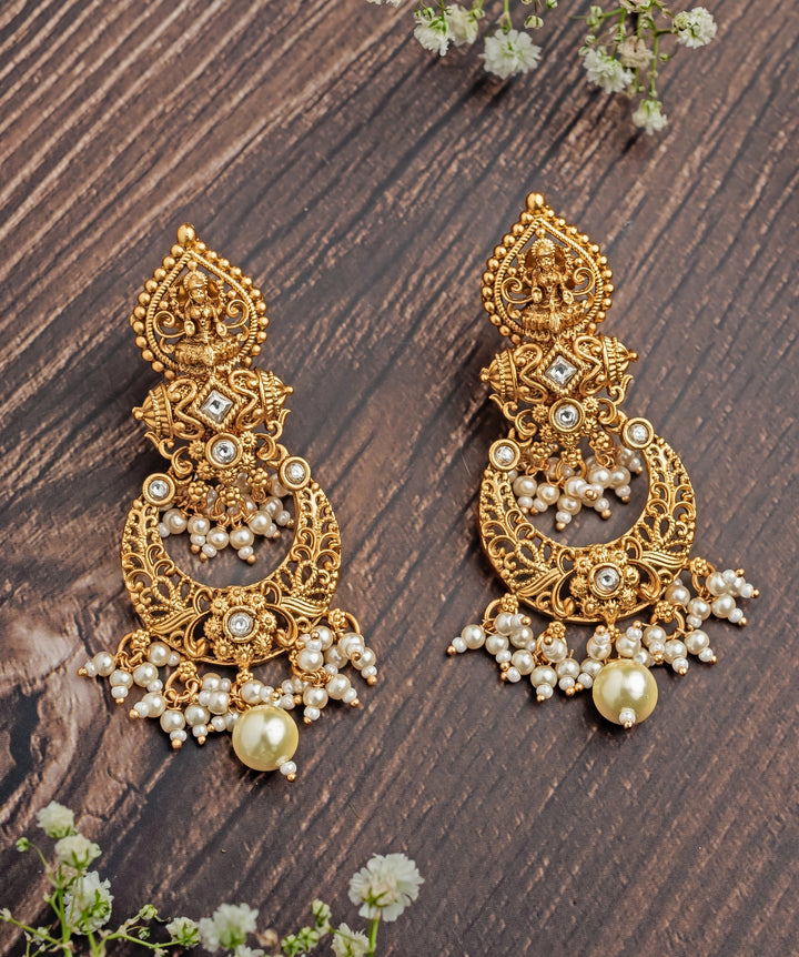 Gold Plated Chandbali Earrings With Pearl Drops