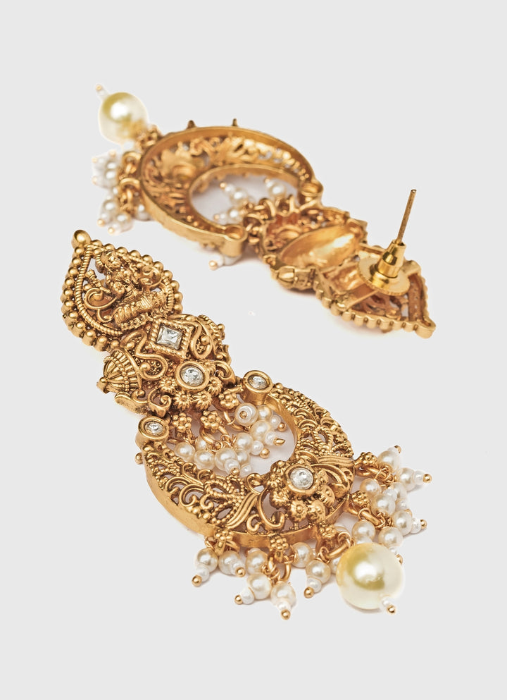 Gold Plated Chandbali Earrings With Pearl Drops