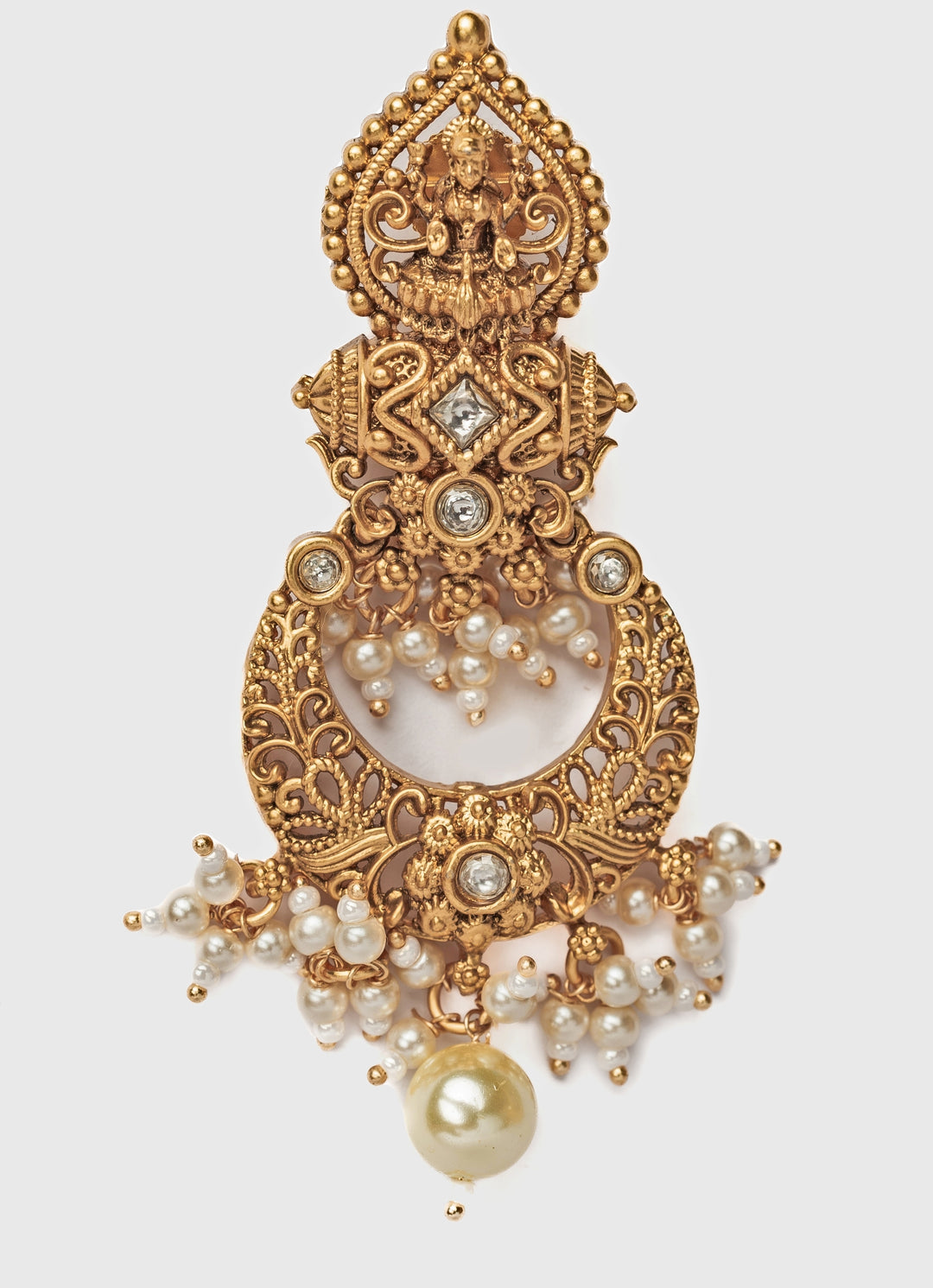 Gold Plated Chandbali Earrings With Pearl Drops