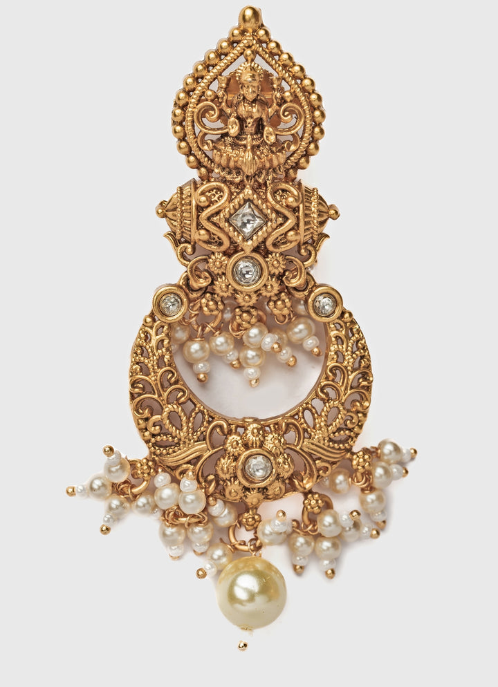 Gold Plated Chandbali Earrings With Pearl Drops