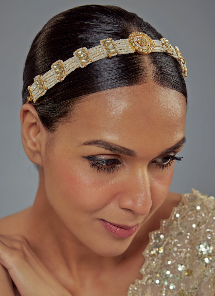 Gold Plated White Kundan And Polki Matha Patti