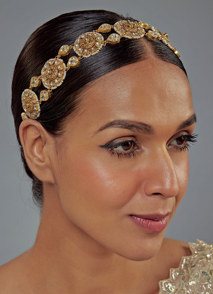 Gold Plated Kundan And Pearls Bridal Matha Patti