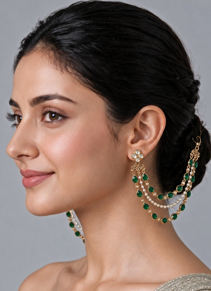 Emerald Pearl Layered Earchain