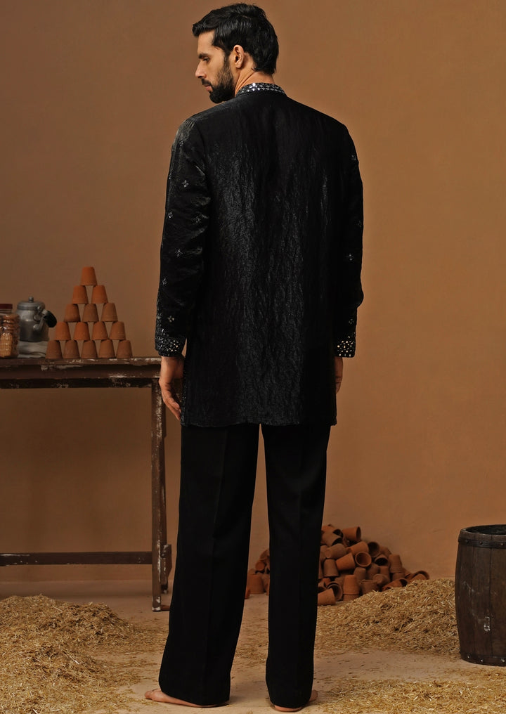 Black Tissue Silk Short Kurta Set