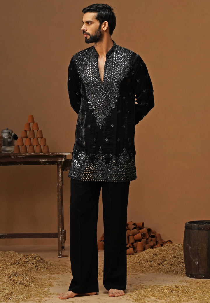Black Tissue Silk Short Kurta Set