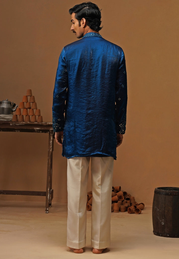 Blue Tissue Silk Short Kurta Set