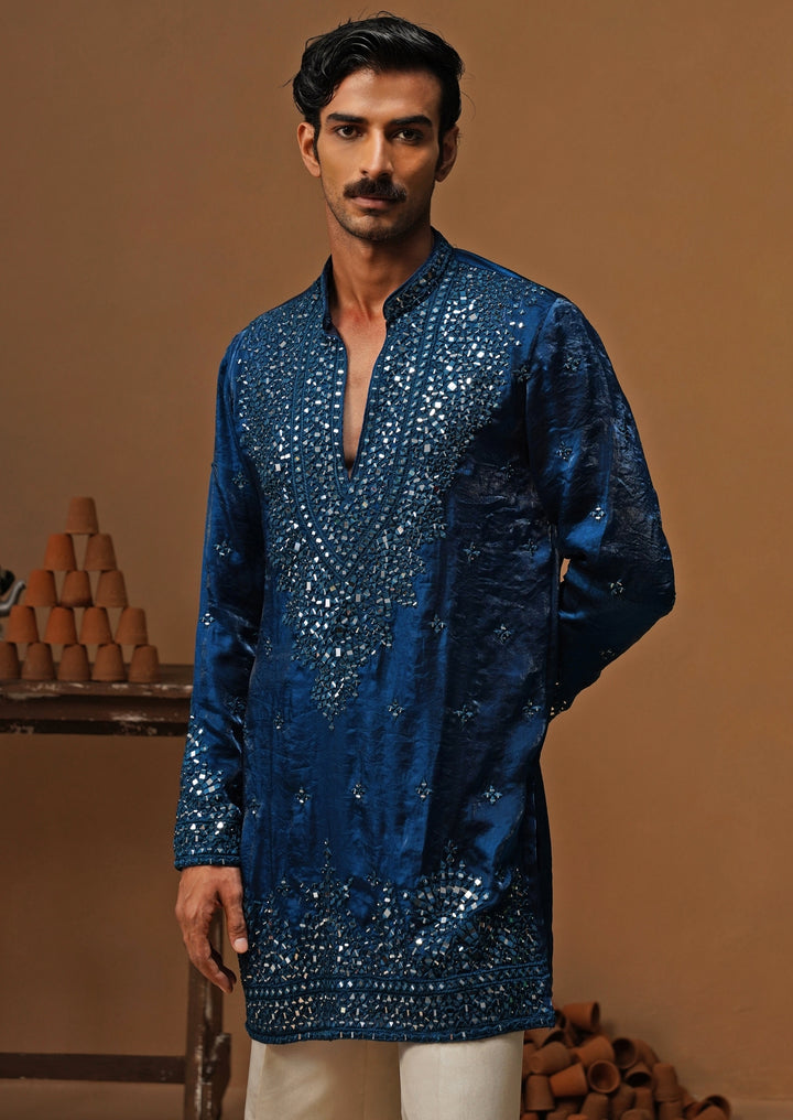 Blue Tissue Silk Short Kurta Set