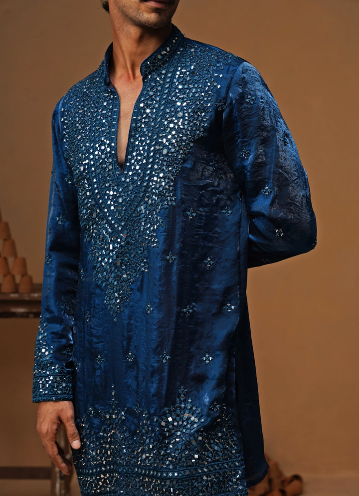 Blue Tissue Silk Short Kurta Set