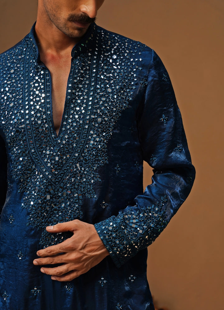 Blue Tissue Silk Short Kurta Set