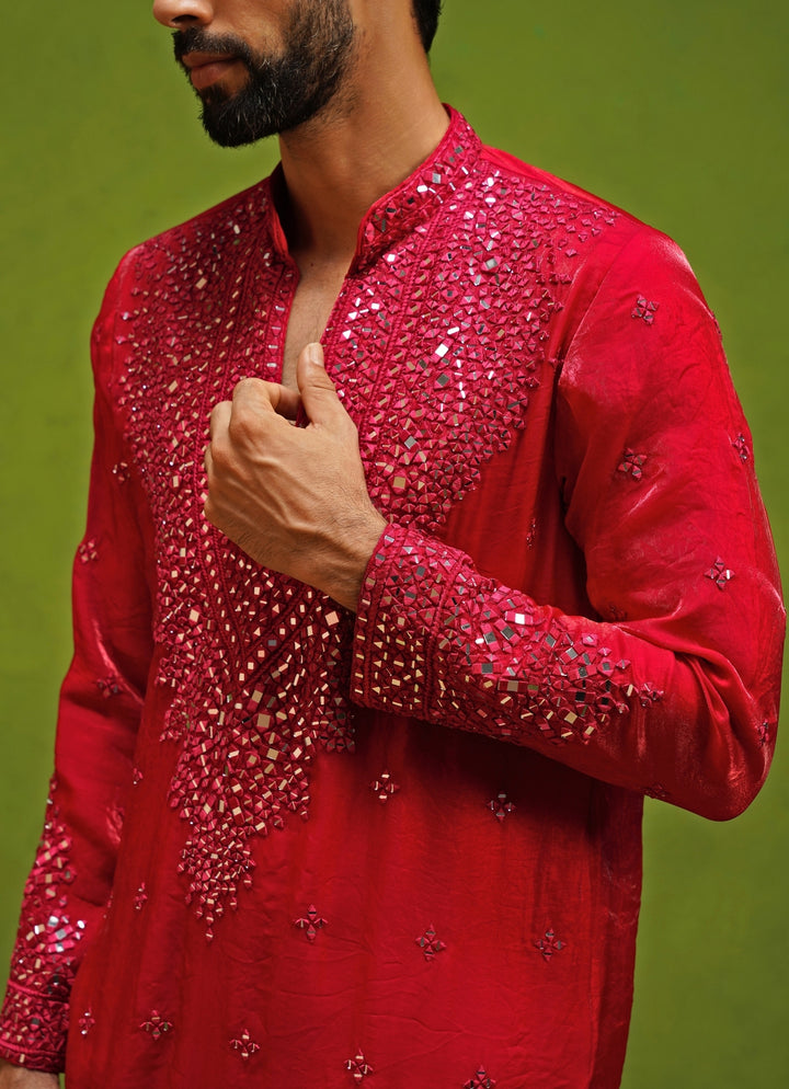Hot Pink Tissue Silk Short Kurta Set