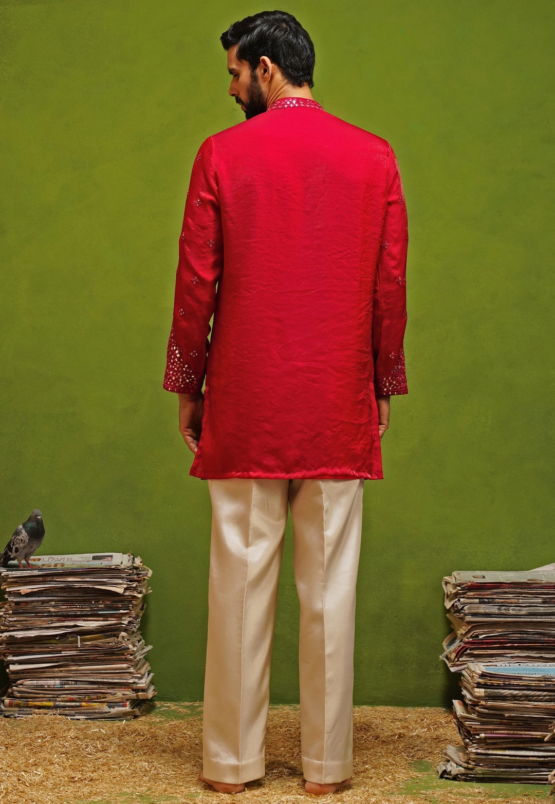 Hot Pink Tissue Silk Short Kurta Set