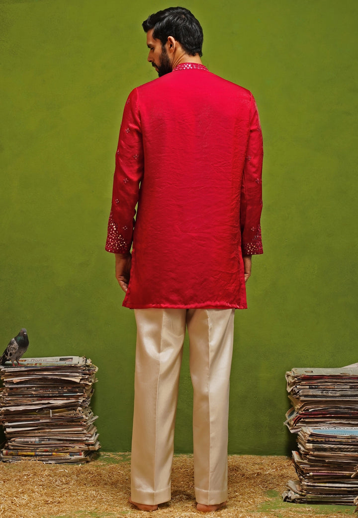 Hot Pink Tissue Silk Short Kurta Set