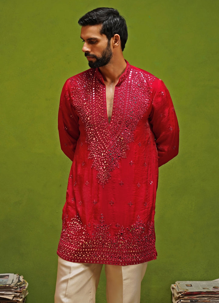 Hot Pink Tissue Silk Short Kurta Set