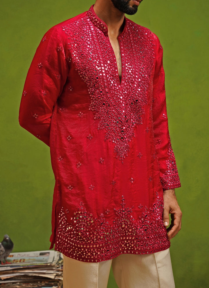 Hot Pink Tissue Silk Short Kurta Set