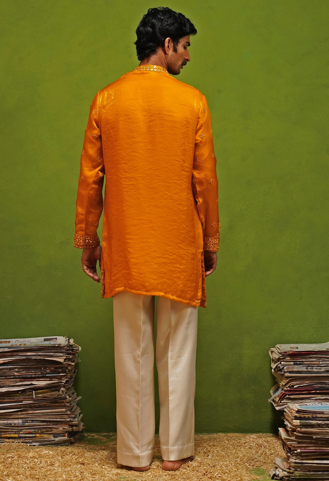 Yellow Tissue Silk Short Kurta Set