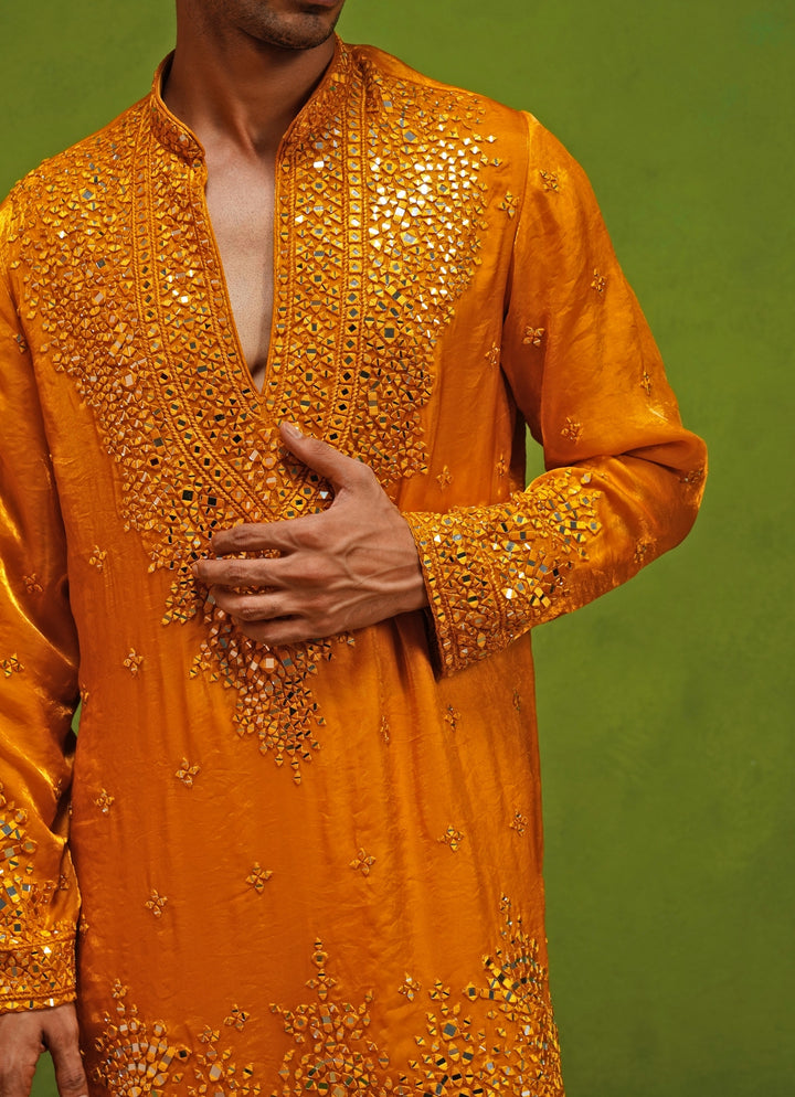 Yellow Tissue Silk Short Kurta Set