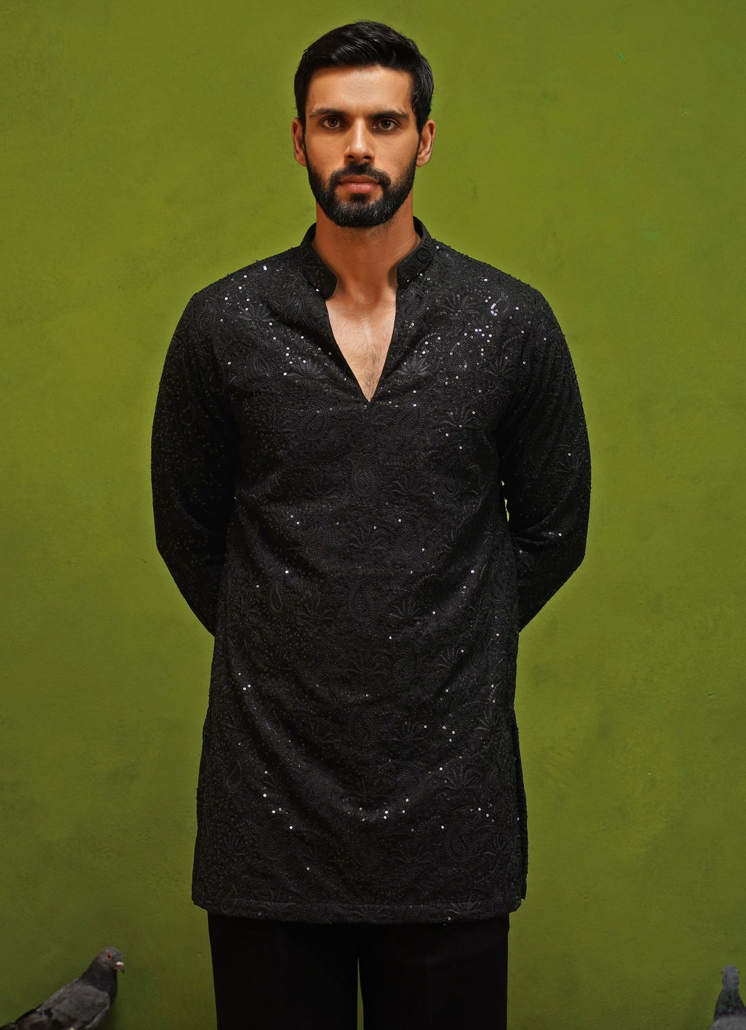 Black Georgette Short Kurta Pants Set