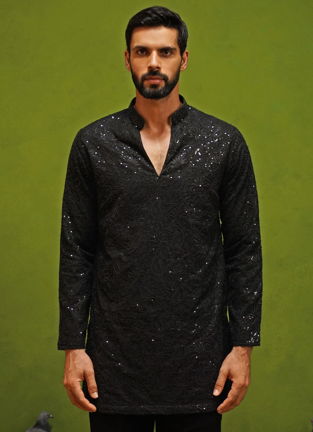 Black Georgette Short Kurta Pants Set