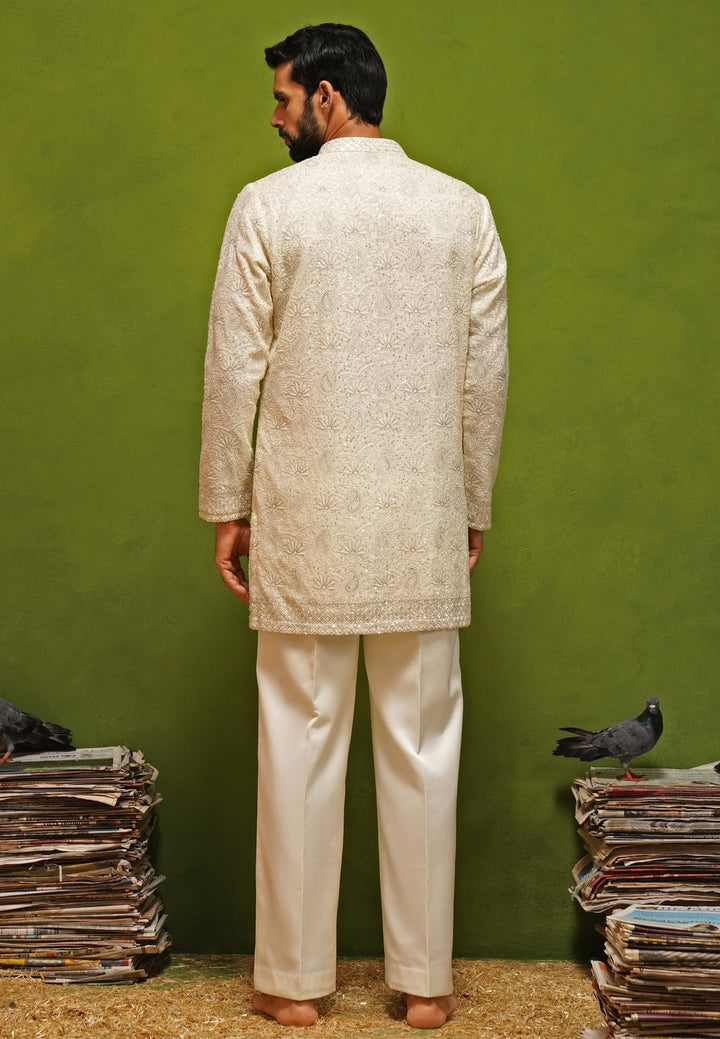 Ivory Georgette Short Kurta Pants Set