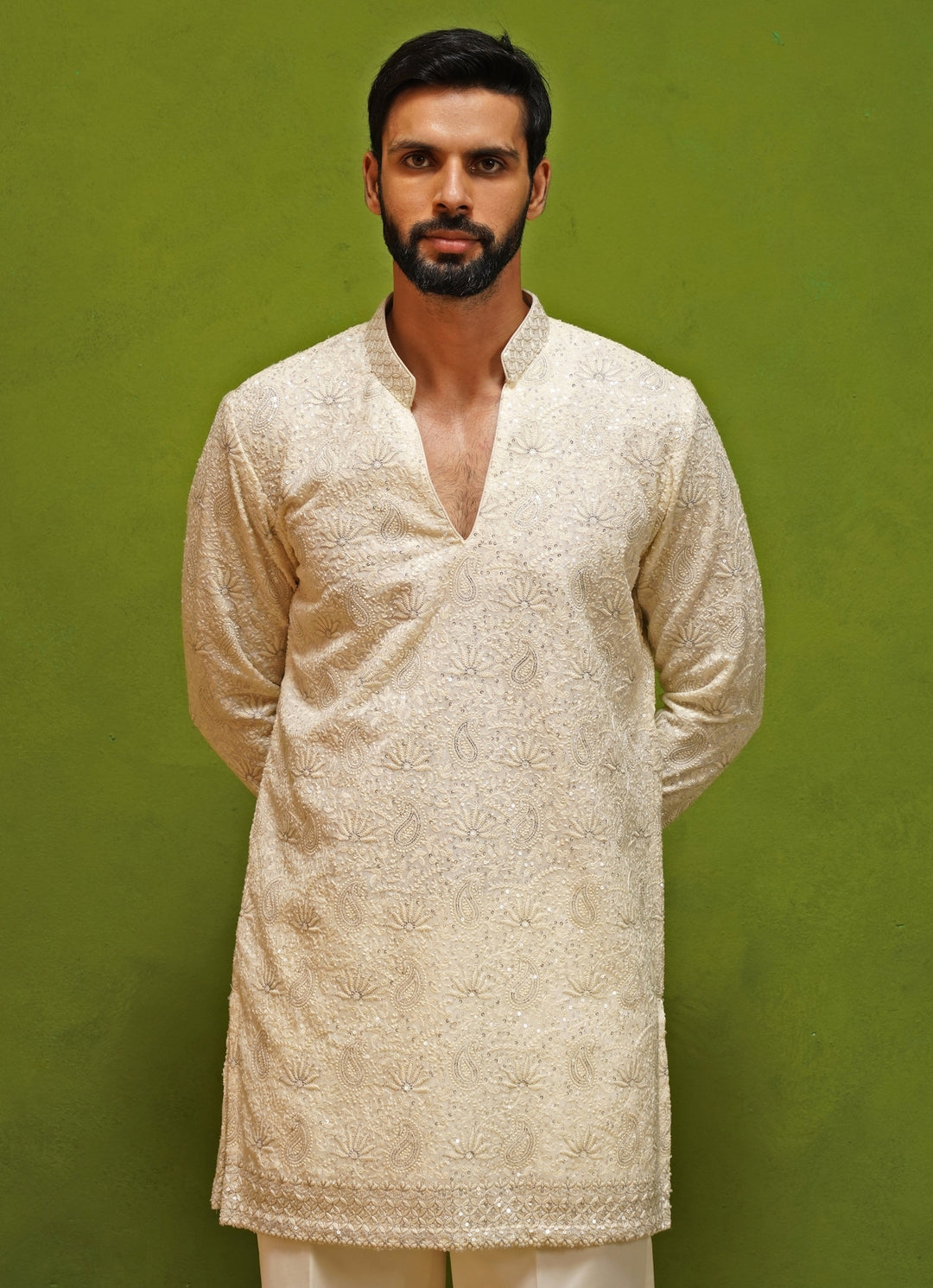 Ivory Georgette Short Kurta Pants Set