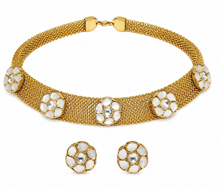 Gold Floral Mesh Choker Necklace Set