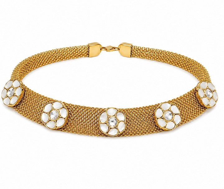 Gold Floral Mesh Choker Necklace Set