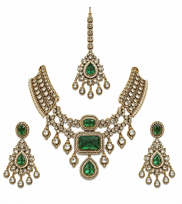 Emerald Green Polki Bridal Necklace Set