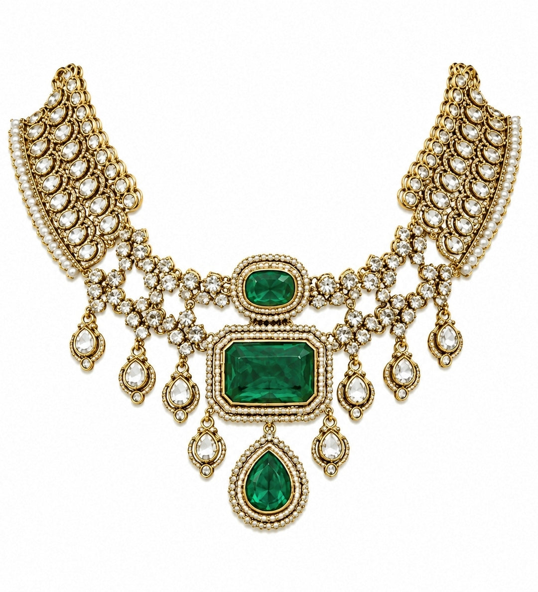 Emerald Green Polki Bridal Necklace Set