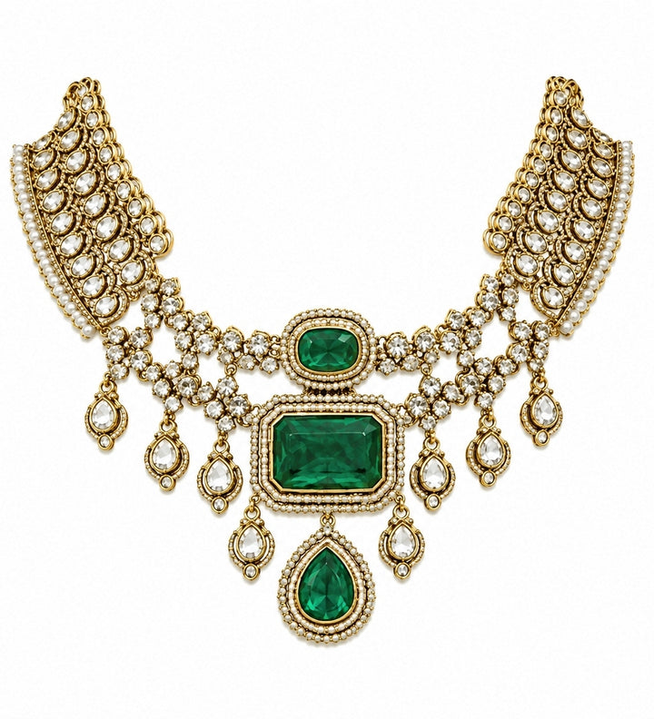 Emerald Green Polki Bridal Necklace Set