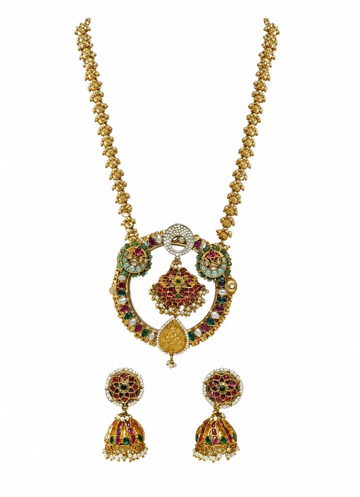 Gold Heritage Polki Long Pendant Necklace Set