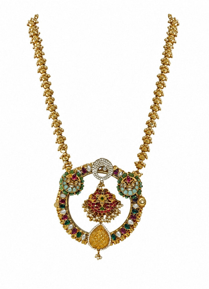 Gold Heritage Polki Long Pendant Necklace Set