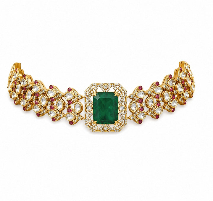Emerald Green Polki Choker Necklace Set