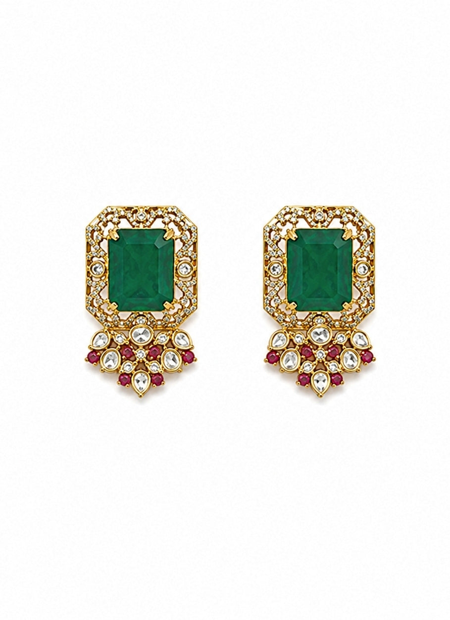 Emerald Green Polki Choker Necklace Set