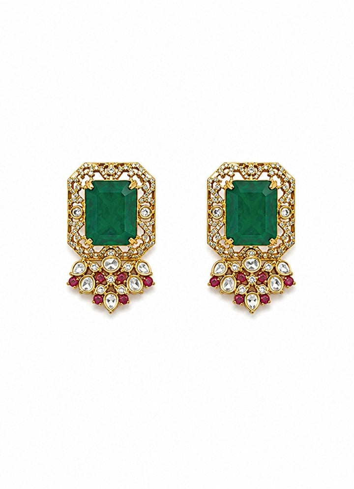 Emerald Green Polki Choker Necklace Set