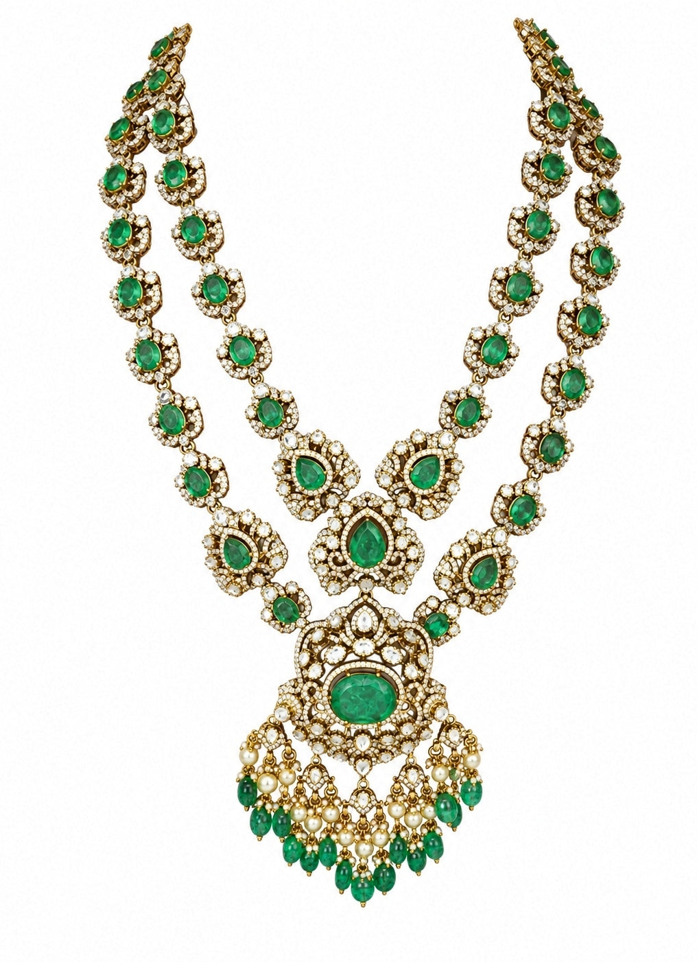 Two Layer Sage Green Moissanite Necklace Set