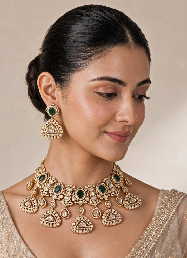 Emerald Kundan Statement Necklace Set