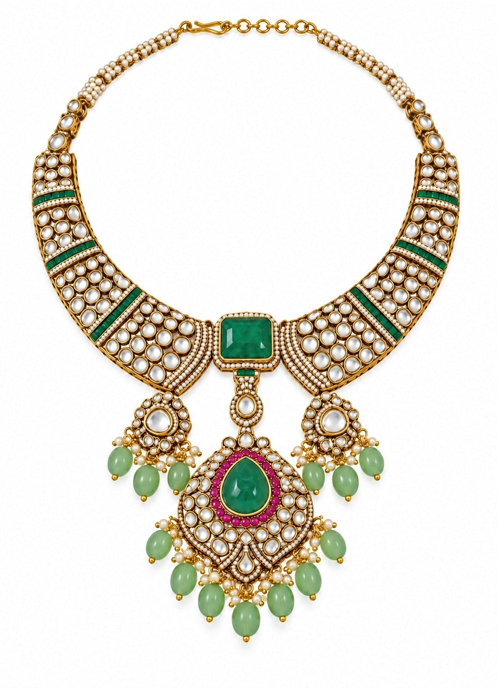 Emerald Polki Statement Necklace Set