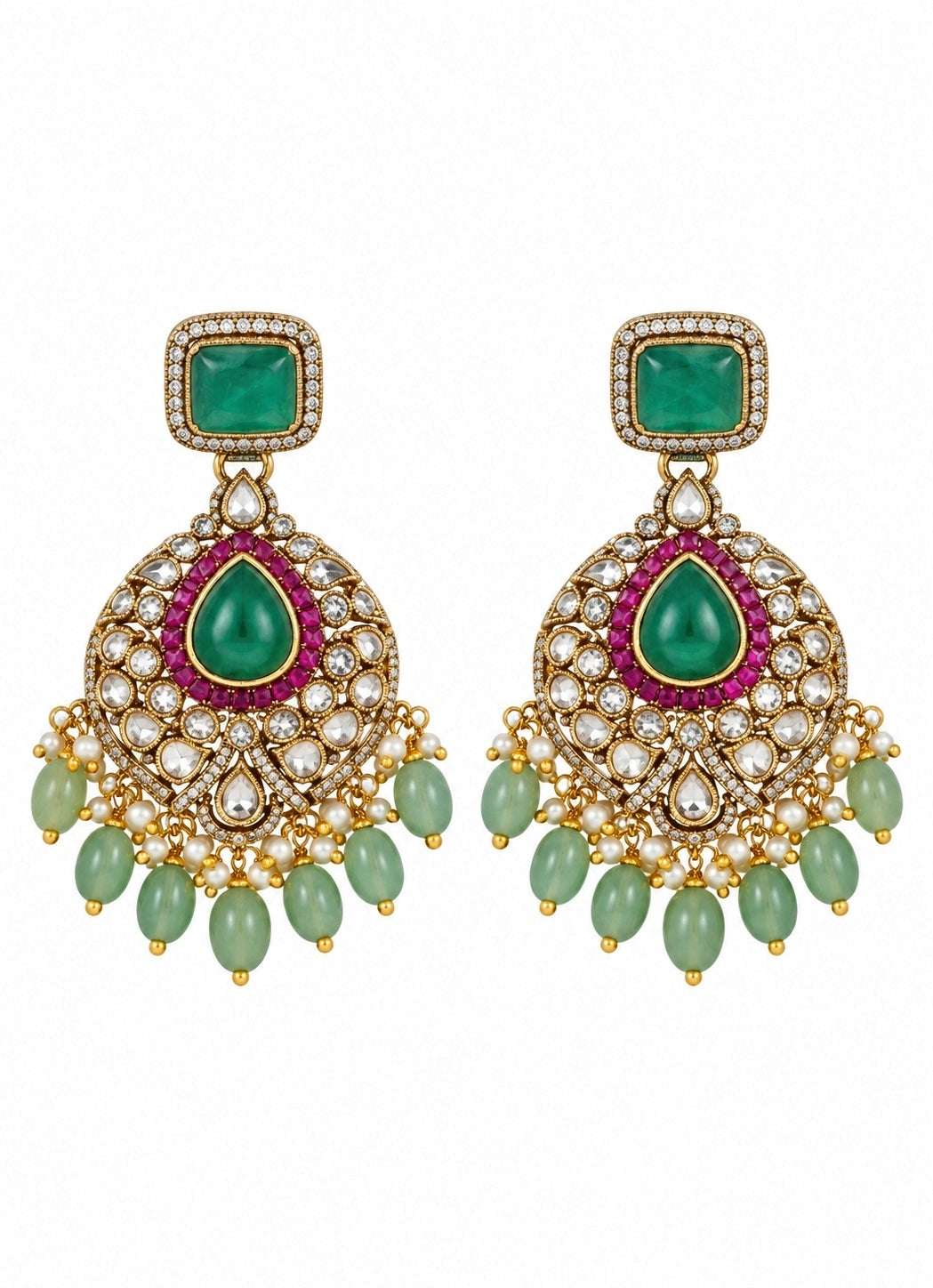 Emerald Polki Statement Necklace Set