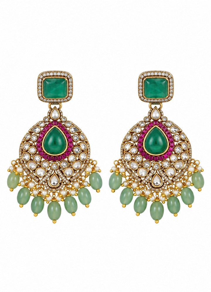 Emerald Polki Statement Necklace Set