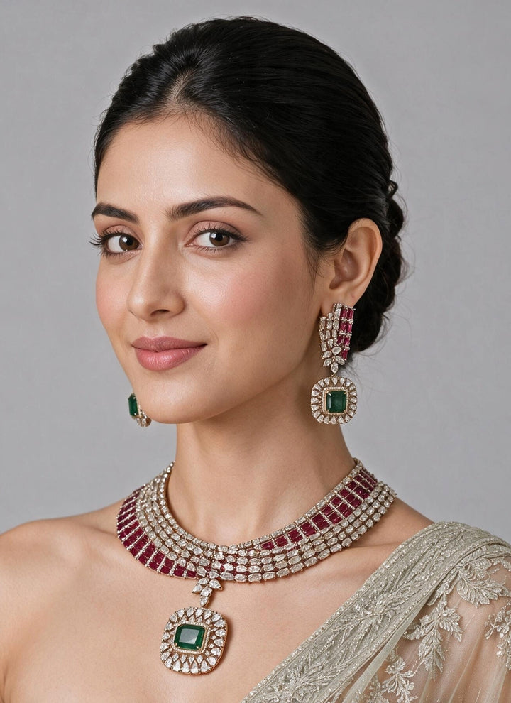 Ruby And Emerald Kundan Necklace Set